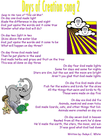 Days of Creation printable song templates for kids
