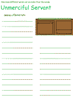 The Unmerciful Servant word mining sheets