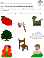 Adam & Eve Story Comprehension and Memory Worksheets - picture version