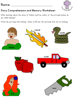 Adam & Eve Story Comprehension and Memory Worksheets - beginning reader version