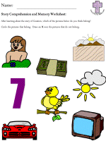 Creation Story Comprehension and Memory Worksheets - picture version