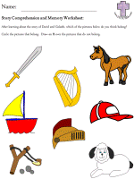 David and Goliath Story Comprehension and Memory Worksheets - picture version