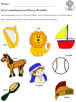 David and Goliath Story Comprehension and Memory Worksheets - beginning reader version