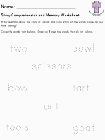 Jacob and Esau Comprehension and Memory Worksheets