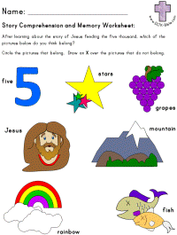 Jesus Feeds the Masses story comprehension worksheets