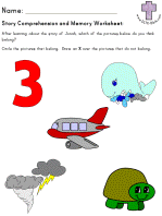Jonah Story Comprehension and Memory worksheets