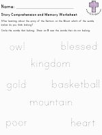 Sermon on the Mount Story comprehension and Memory worksheets
