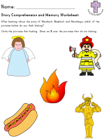 Shadrach Meshach and Abednego story comprehension and memory worksheet