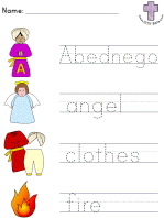 Shadrach Meshach and Abednego Picture Clue Read and Trace worksheets