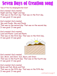 Seven days of Creation printable song templates for kids
