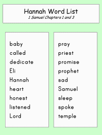 Hannah's Promise Word Lists