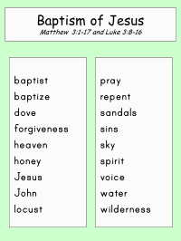 Jesus is Baptized Word List