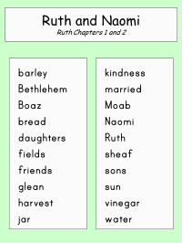 Ruth and Naomi Word Lists
