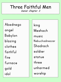 Shadrach Meshach and Adednego Word list